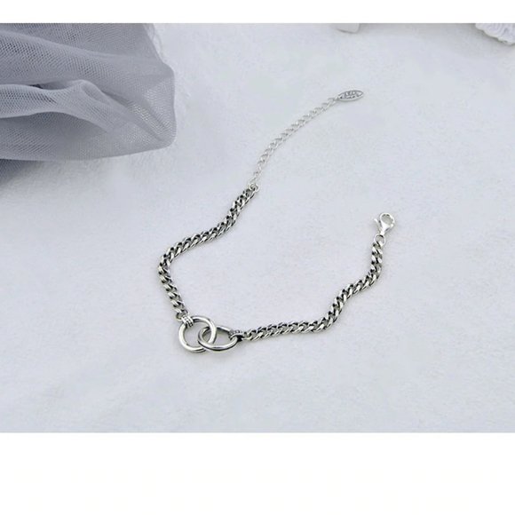 *925 Sterling Silver Double Circle Chain Bracelet - Picture 4 of 8